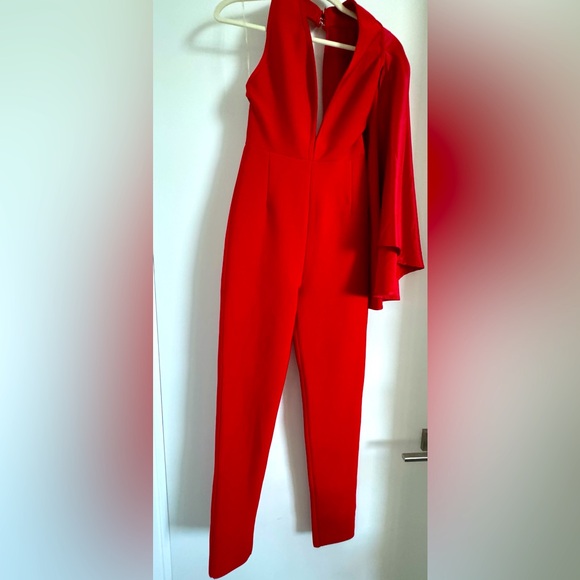 NWOT Red V-Neck Openback Jumpsuit - Picture 1 of 3
